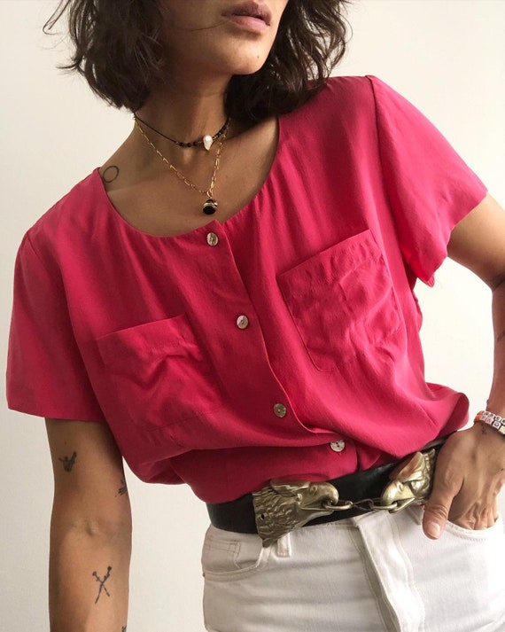 Vintage 100% silk cropped pink blouse