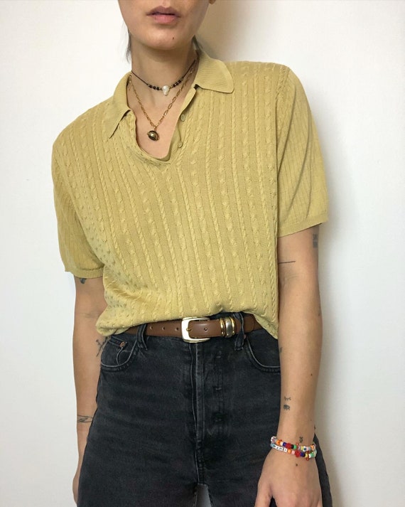 Vintage 100% silk knit polo tee