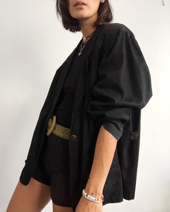 Vintage 100% cotton black oversized relaxed blazer