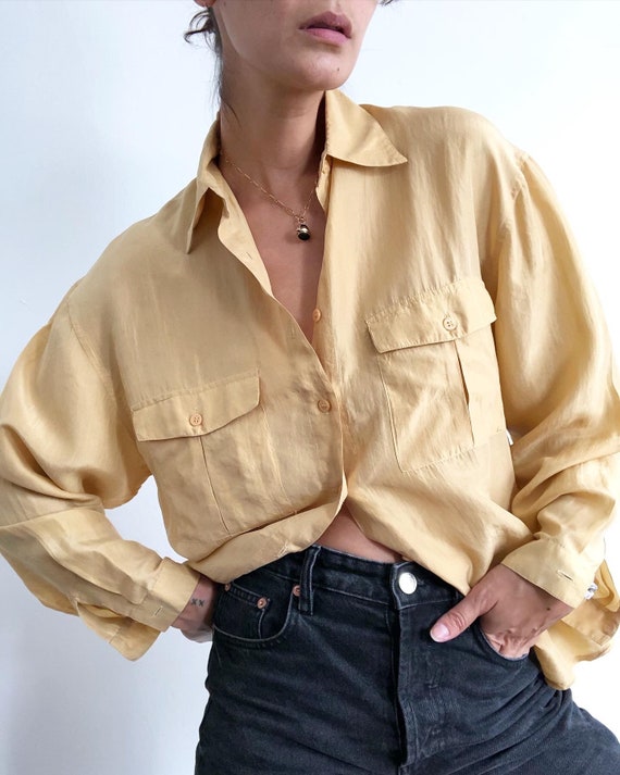 Vintage 100% silk paper thin butter blouse