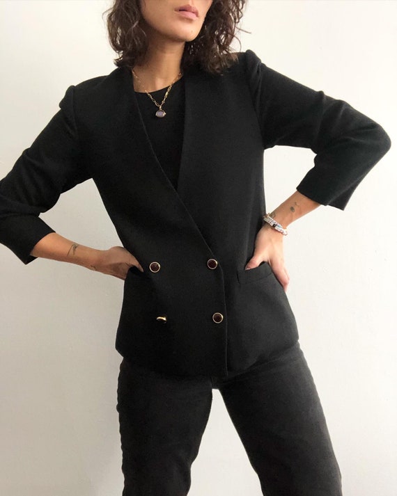 Vintage 100% wool minimalist collarless blazer