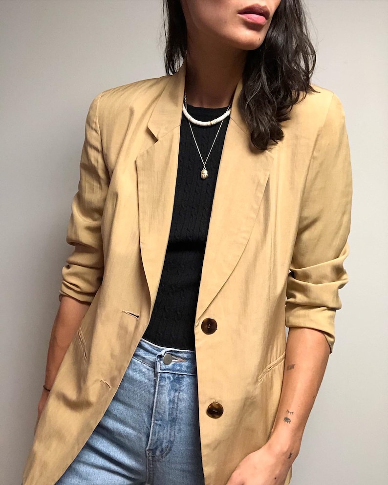 Vintage 100/% Silk Camel Basic Blazer