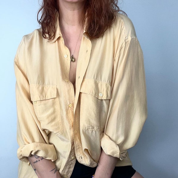 M-XXL | Silk paper thin blouse | Butter | Vintage