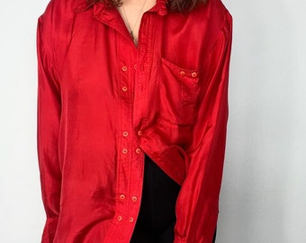 L-XXL | silk minimalist blouse | Red | Vintage
