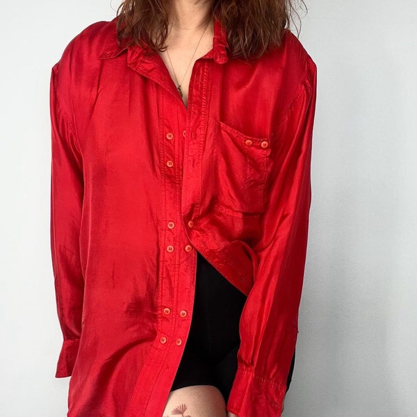 L-XXL | silk minimalist blouse | Red | Vintage