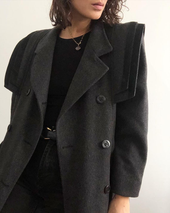 Vintage 100% wool suede shoulder duster coat