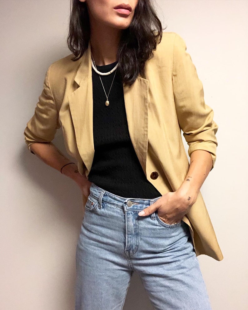 Vintage 100/% Silk Camel Basic Blazer