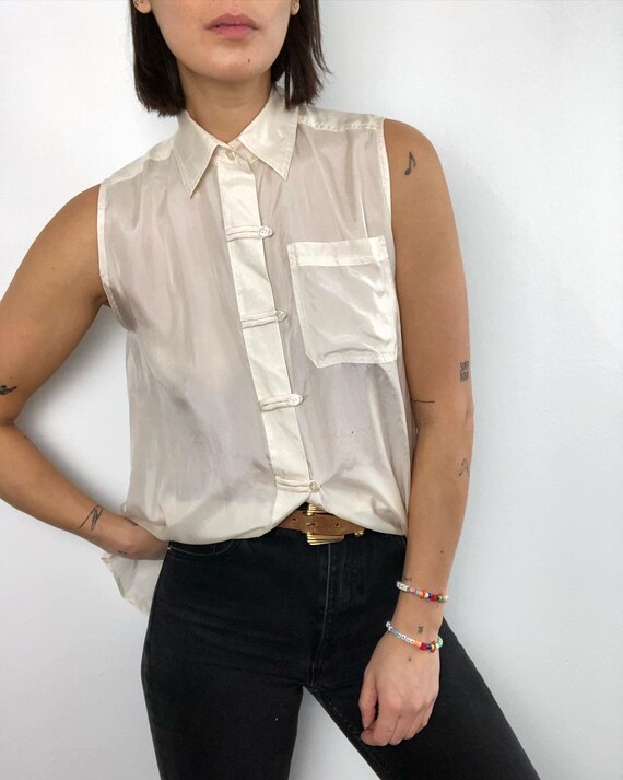 Vintage 100% silk paper thin tank