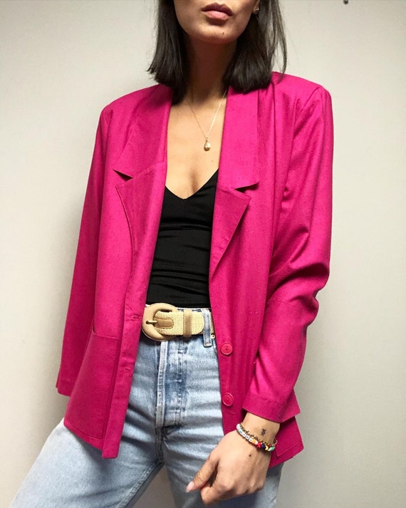 Vintage 100% raw silk hot pink classic blazer