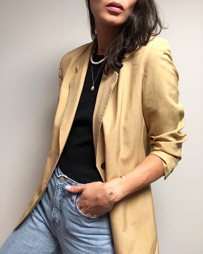 Vintage 100/% Silk Camel Basic Blazer