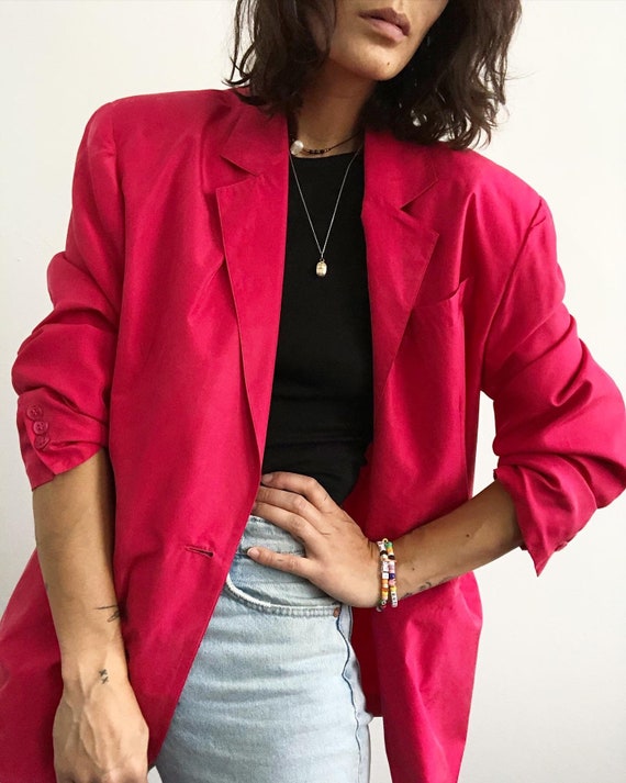 Vintage 100% silk hot pink mom blazer