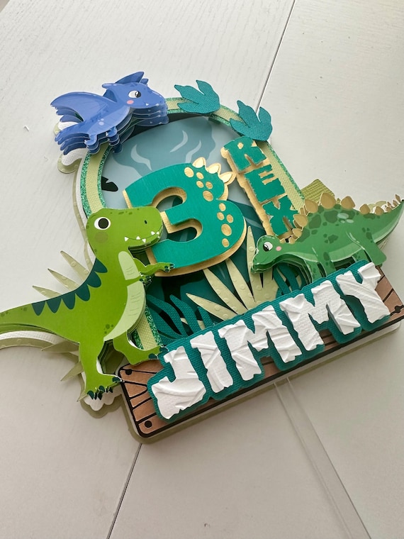 Dino Cake Topper: Personalized 3-Rex Birthday Party Decor