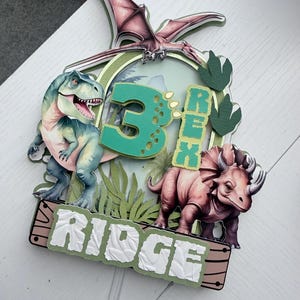 Adorno para pastel de dinosaurio: Decoración personalizada para fiesta de cumpleaños de 3-Rex Dinosaurs