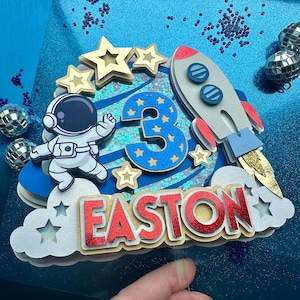 Astronaut Birthday Cake Topper: Space Theme, Glitter Cardstock