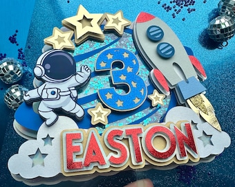 Adorno para tarta de cumpleaños de astronauta: temática espacial, cartulina con brillantina