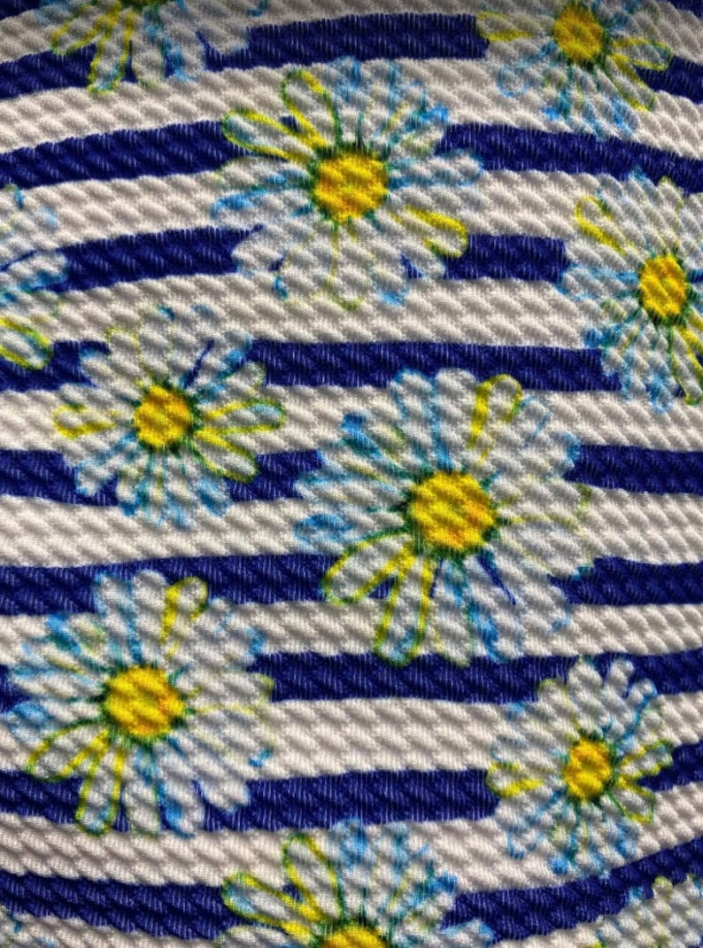 bows on nylons or clips 5.5-6x60 Pre-Cut Bullet Fabric Strips blue daisy for headwraps