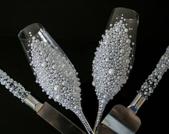 pearl wedding flutes etsy