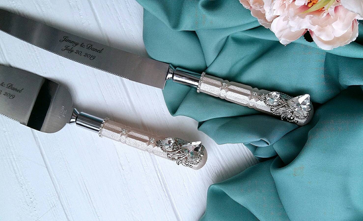 Personalized Cake Knife and Server Ivory Wedding Cake Cutter Etsy