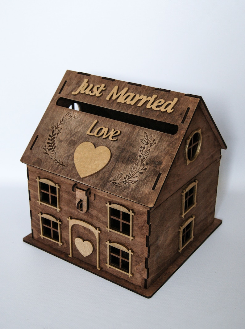 Wooden Money Box House Just Married for Wedding Engraved Post Etsy