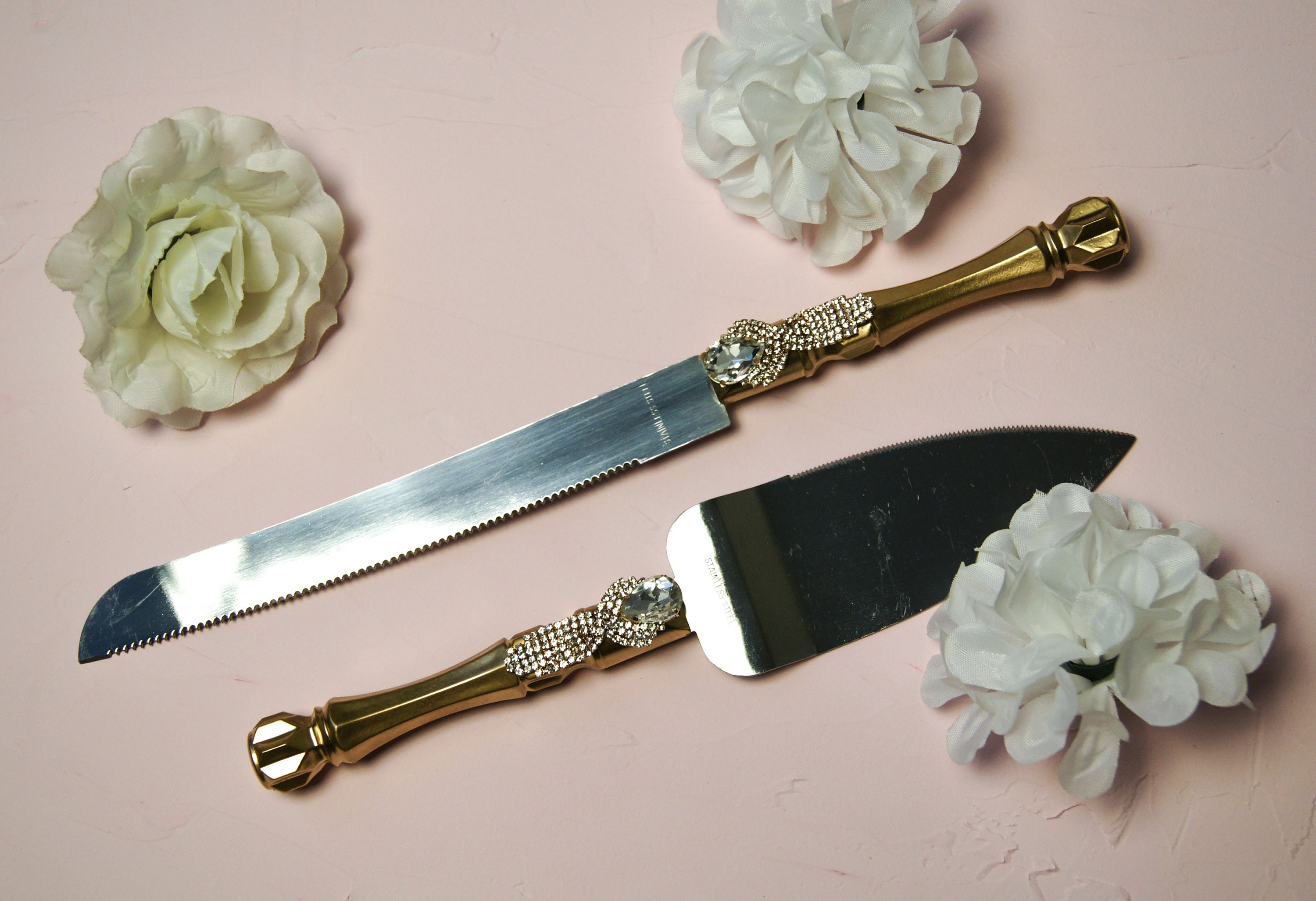 Gold cake cutting set Crystal wedding cake knife and server Etsy
