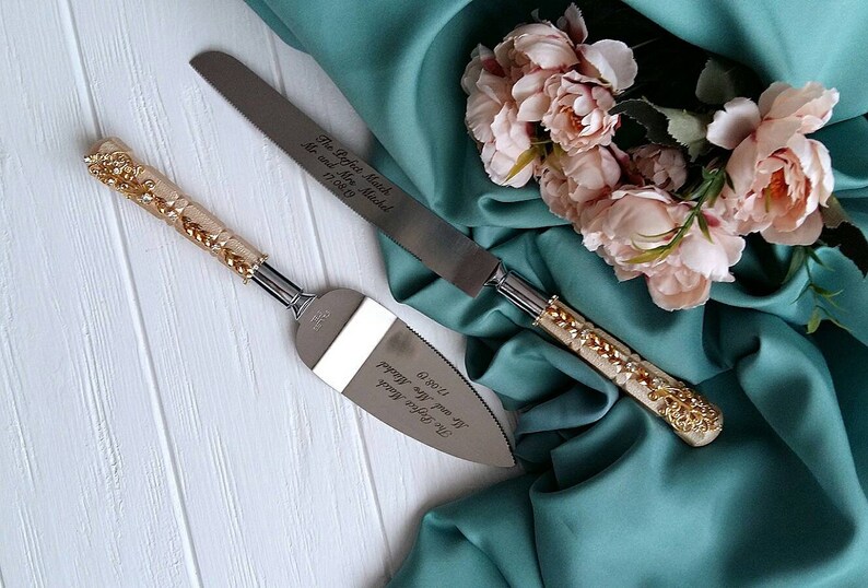 Elfenbein und Gold Kuchen Server für Hochzeitstorte Messer Set | Etsy