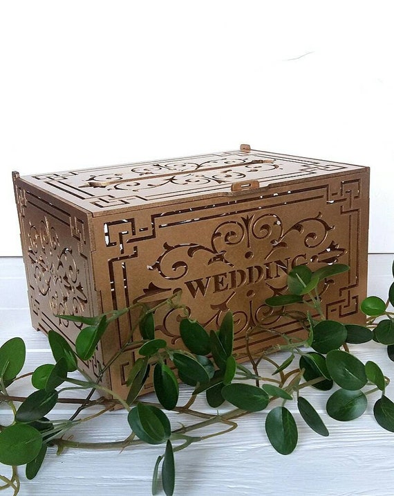 gold Elegant wedding money card box made from wood gift card box 