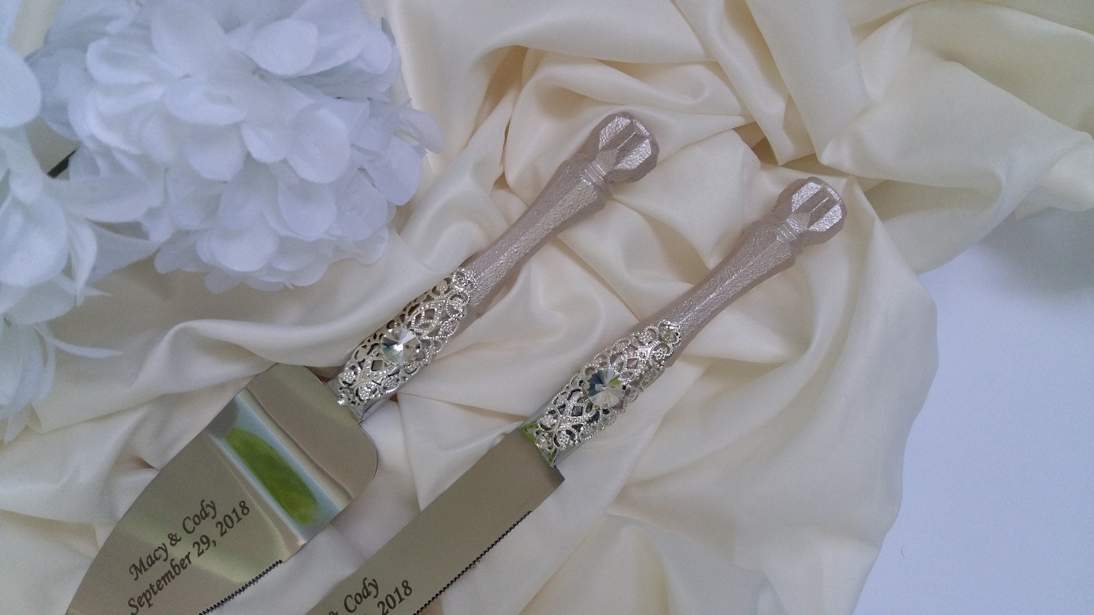 Engraved Wedding Cake Server Set Champagne Wedding Cake Knife Etsy