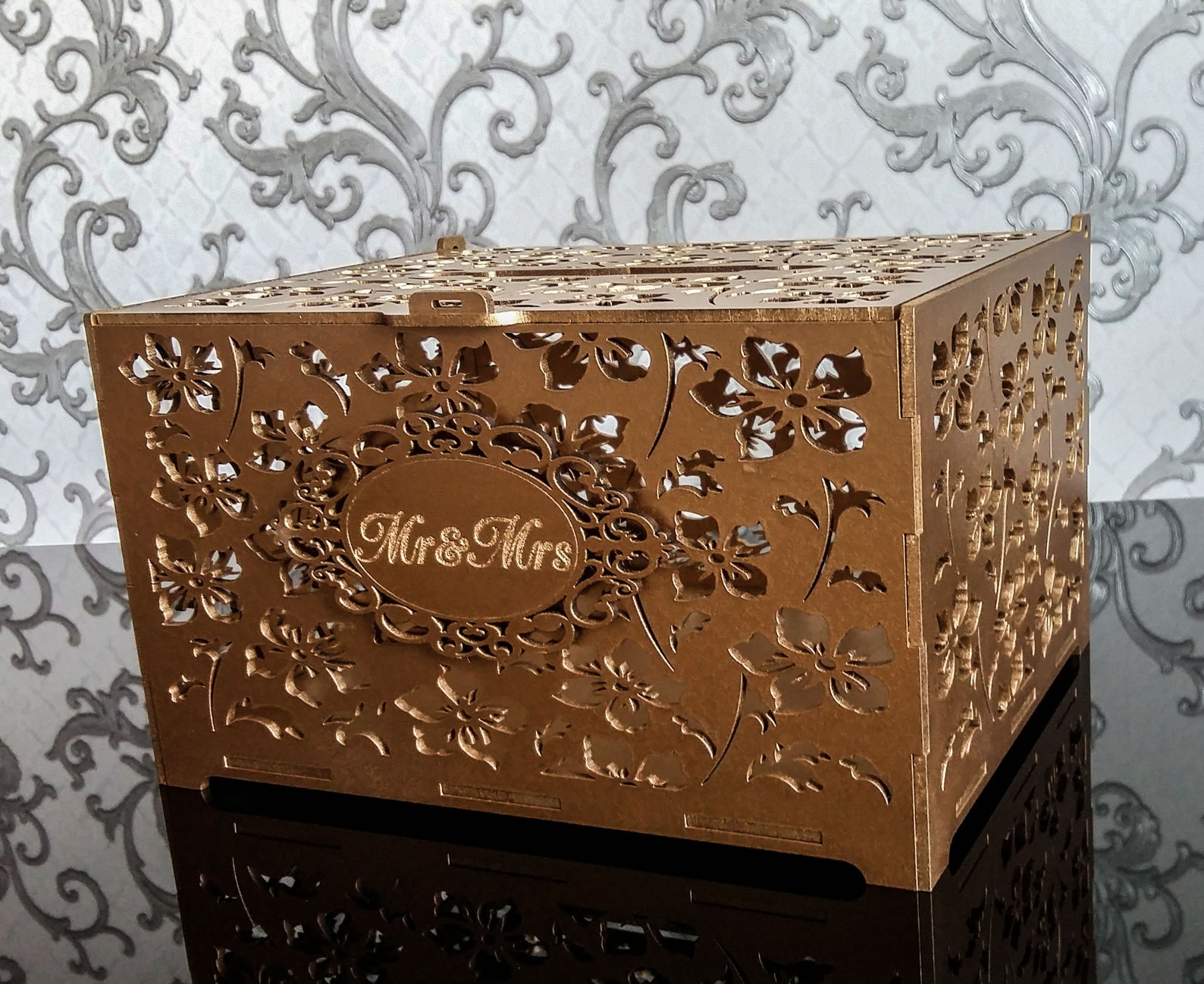 Gold Wedding Card Box Personalized Wedding Envelope Box Wooden Etsy