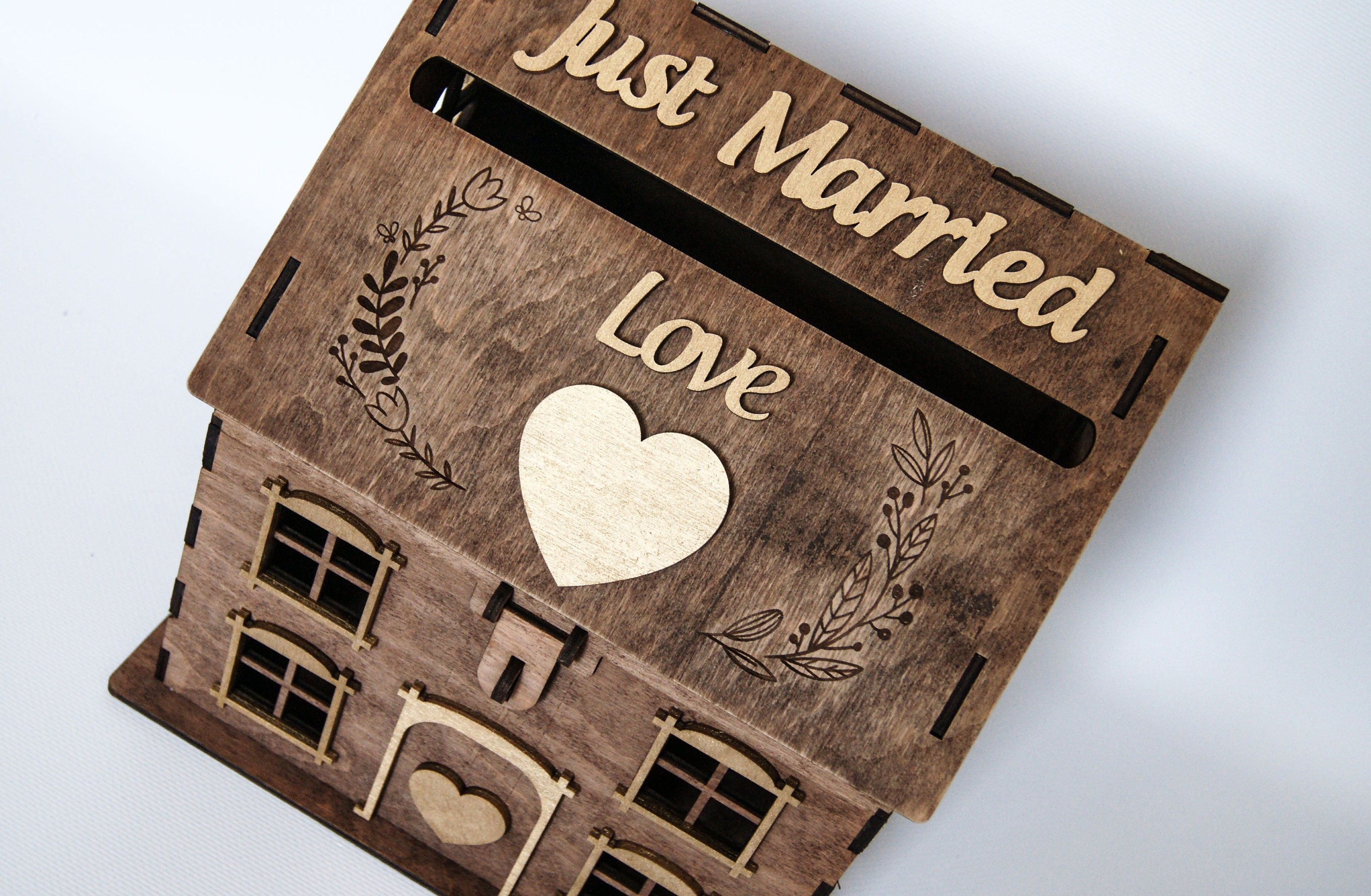 Wooden Money Box House Just Married for Wedding Engraved Post Etsy
