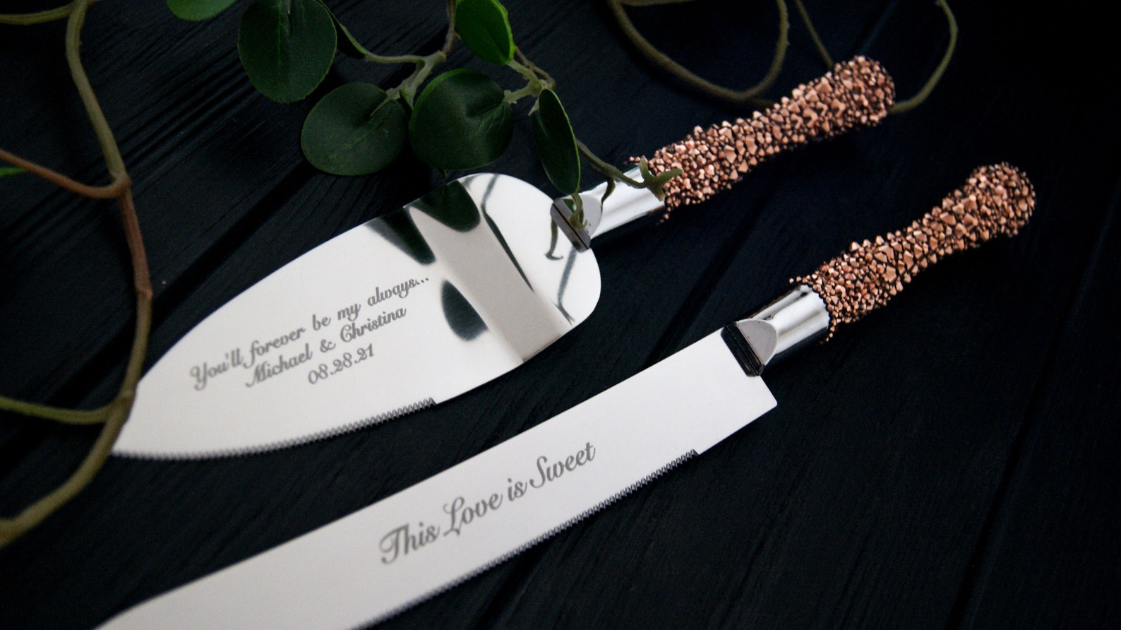 Rose Gold Crystal Wedding Cake Knife and Server Set Swarovski Etsy
