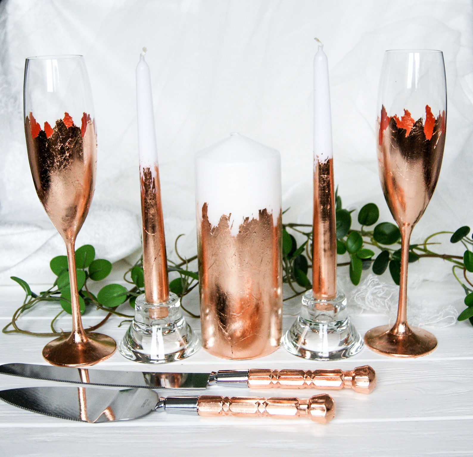 Rose Gold Unity Candle Set Engraved Wedding Toasting Glasses Etsy