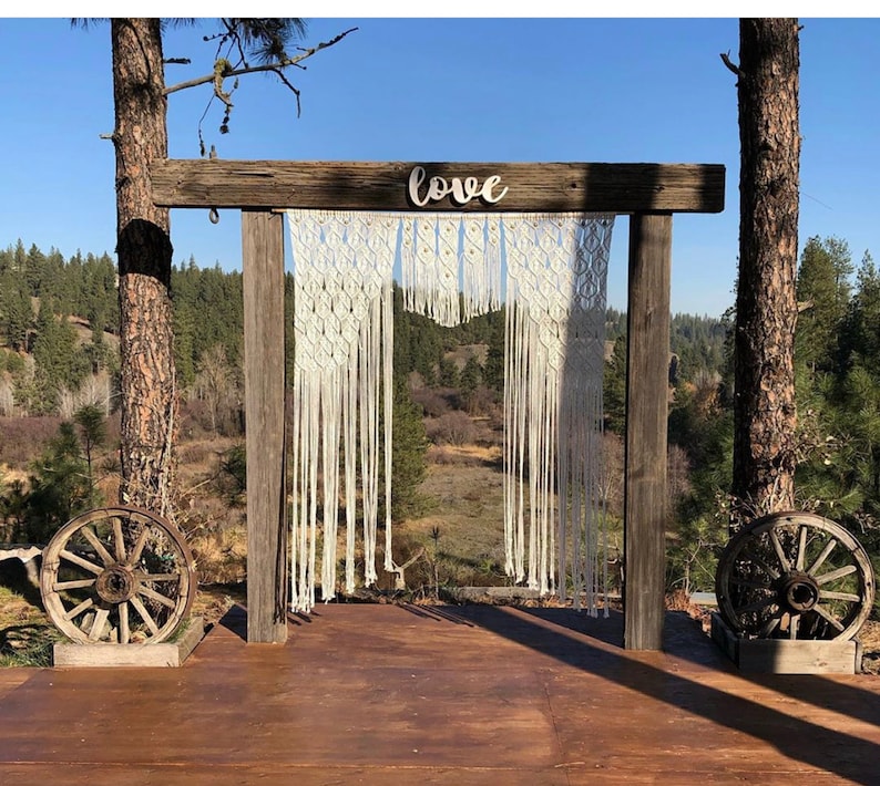 Macrame Large Curtain with Hand painted Gold Wooden Beads Macrame Wedding Backdrop Bohemian Decor 72x80