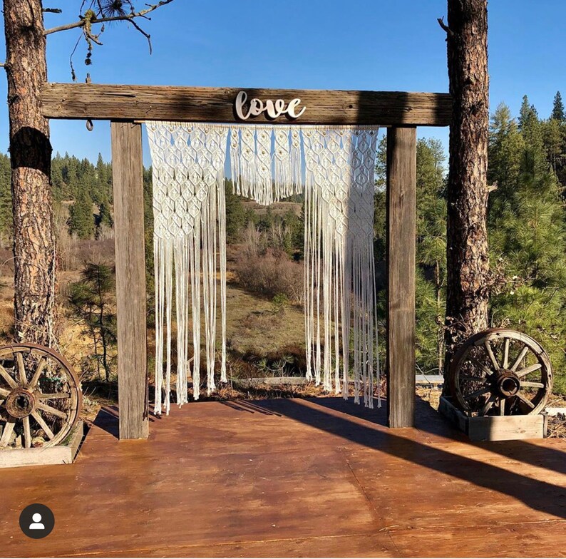 Macrame Large Curtain with Hand painted Gold Wooden Beads Macrame Wedding Backdrop Bohemian Decor 72x80
