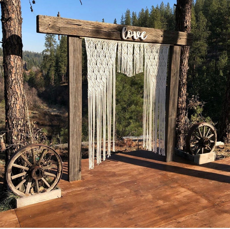 Macrame Large Curtain with Hand painted Gold Wooden Beads Macrame Wedding Backdrop Bohemian Decor 72x80