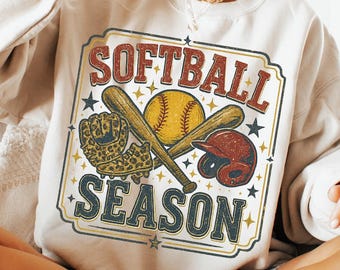Softball Season PNG | Retro Game Day Sublimation Design, Trendy Softball Team Shirt Clipart, Vintage Sports Mom Digital Download