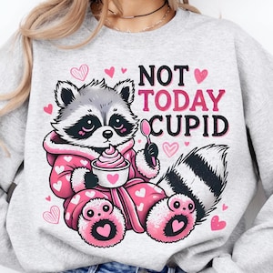 Cute Not Today Cupid PNG, Snarky Raccoon Valentine&#39;s Day Sublimation Design, Sarcastic Valentines Day png, Sassy Humor Valentines png