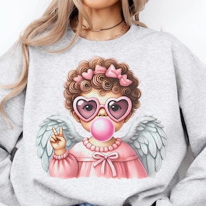Cute Cupid Blowing Bubble PNG, Vintage Valentines Day Png, Cupid With Sunglasses, Love Hearts Valentine Digital Download Png File