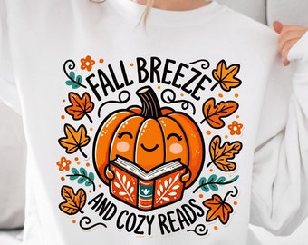Fall Breeze And Cozy Reads SVG , Cute Trendy Bookish Halloween Pumpkin Sublimation Design for Shirts, Halloween Svg, Spooky Season Svg