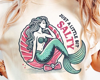 Mermaid Design Png, Just a little bit salty Png, Retro Summer Png, Beach shirt design, Retro summer sublimation design Png