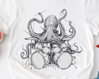 Octopus Playing Drums Svg, Octopus Drummer Svg, Music Svg, Octopus Vector Clipart, Musician Svg, Men's Funny Shirt Men's Graphic Tee