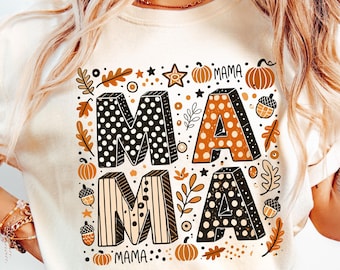 Fall Mama Svg, Autumn Pumpkin Sublimation Png, Retro Fall Png, Fall Mama Doodle Letters, Fall Vibes Png, Pumpkin Spice Png for T-Shirt