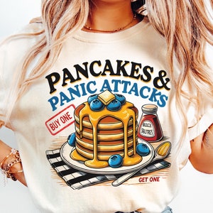 Pancakes and Panic Attacks Png, Funny Mental Health Png, Retro Sublimation Design, Vintage Style T-Shirt, Anxiety Png File, Digital Download