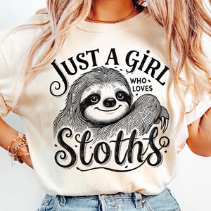 Uroczy leniwiec clipart, Sloth Svg, Just A Girl Who Loves Sloths Svg, Vector Clipart, Uroczy leniwiec obraz wektorowy, Sloth Silhouette, Animal Cut File