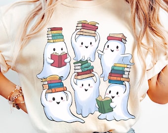 Ghost Png, Bookish Ghost Png, cute ghosts reading books, SJM Book Reader Ghosts Reading Books Png, Bookish Halloween Png Librarian Halloween