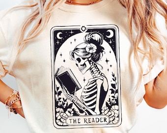 The Reader Svg, Tarot Card Svg, Skeleton Reading Png, Sublimation Design, Booktrovert Witchy Book Lover Librarian png SVG Cut File