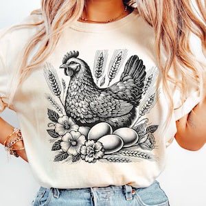 Chicken Svg, Hen Vector Clipart, Flower Image, Chicken Silhouette, Rooster Svg, Chicken Eggs Svg, Sublimation Design, Bird Cut File