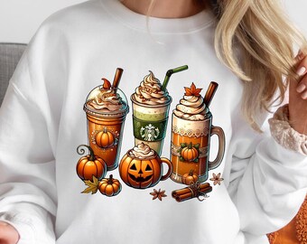 Fall Coffee Pumpkin Png, Coffee Latte Shirt Png, Halloween Sublimation Design Shirt, Fall Png, Retro Halloween Shirt, Pumpkin Png
