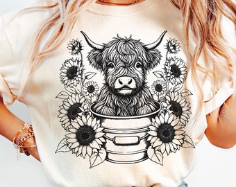 Sunflower Highland Cow SVG, Cow Svg, Cute Cow Svg, SVG Files for Cricut, Commercial Use, Instant Digital Download,