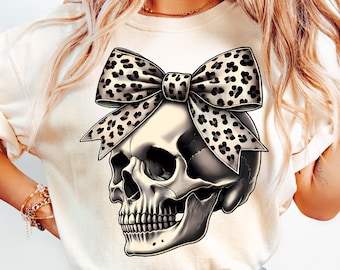 Retro Leopard Coquette Rosett Dödskalle Sublimeringsdesign, Halloween Dödskalle Png, Halloween Coquette Rosett Png, Halloween PNG Sublimeringspresent till henne