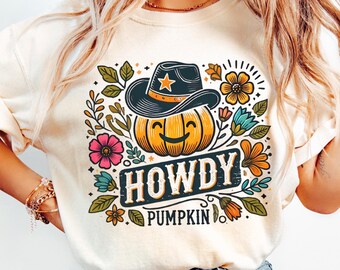 Retro Howdy Pumpkin Png, Western Fall Png, Country Fall Png, Autumn Pumpkin Png, Fall Vibes Png, Western Girl Png, Cowgirl Shirt Design